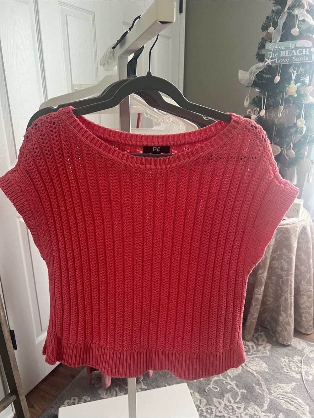 FRYE Coral Knit Boxy Short Sleeve Sweater